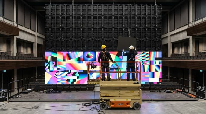 Space center LED wall during installation
