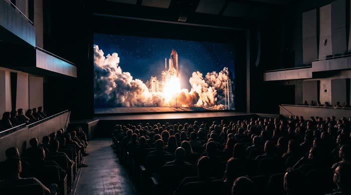 Massive LED wall with cinematic content at a space center