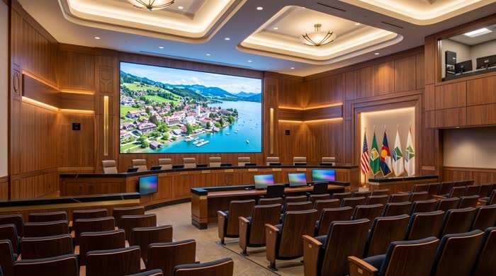 LED wall in a town hall council chamber
