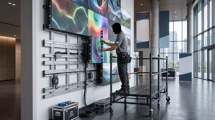 LED wall being installed